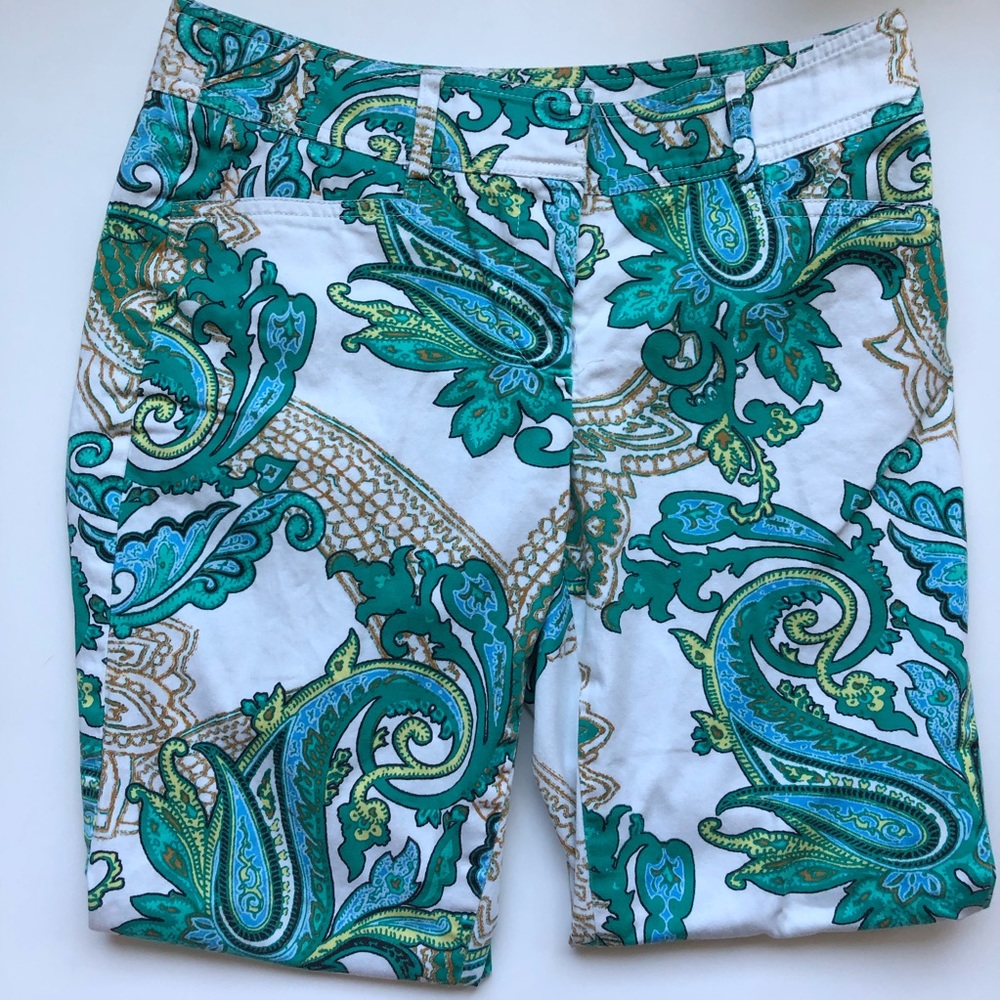 Cache Green Teal and White Paisley Pants Size 4